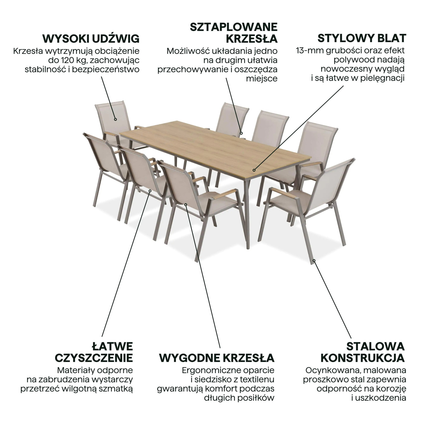 NOVA DINING 8+1 ZESTAW TAUPE
