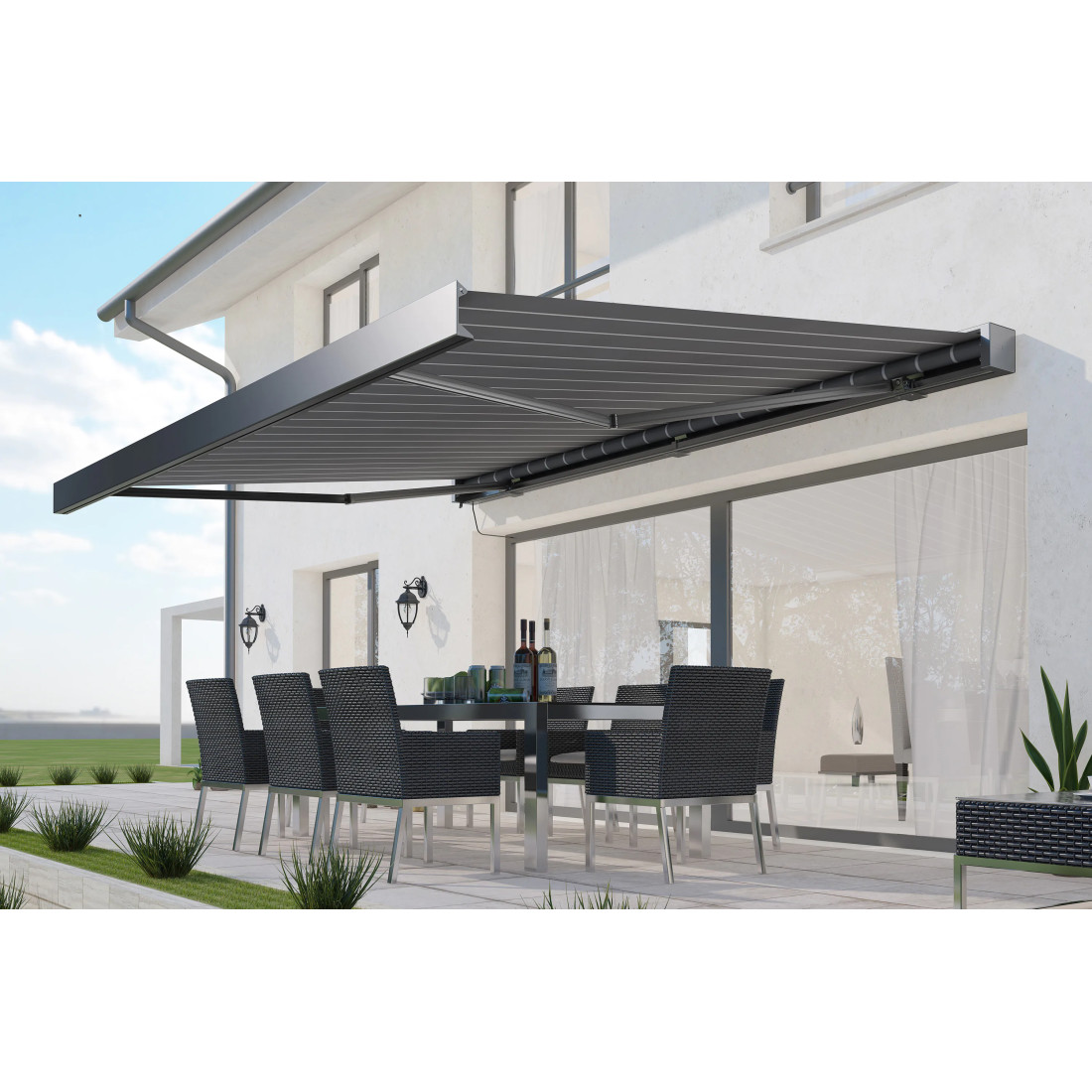 PRIME AUTOMATIC+LED 450x300 TERRACE AWNING GREY/WHITE WITH SENSOR