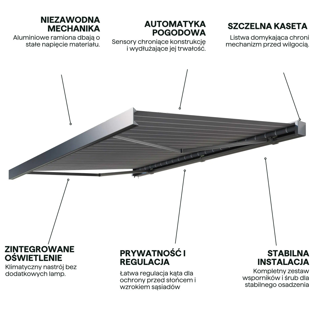 PRIME AUTOMATIC+LED 450x300 TERRACE AWNING GREY/WHITE WITH SENSOR