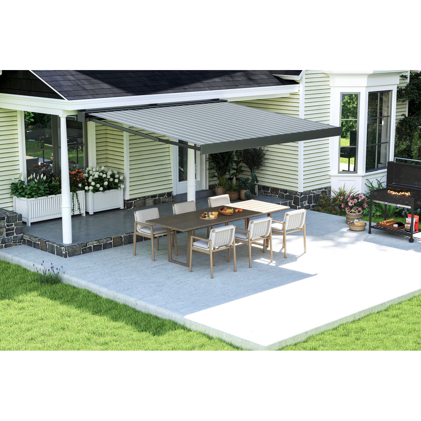 PRIME AUTOMATIC+LED 450x300 TERRACE AWNING GREY/WHITE WITH SENSOR