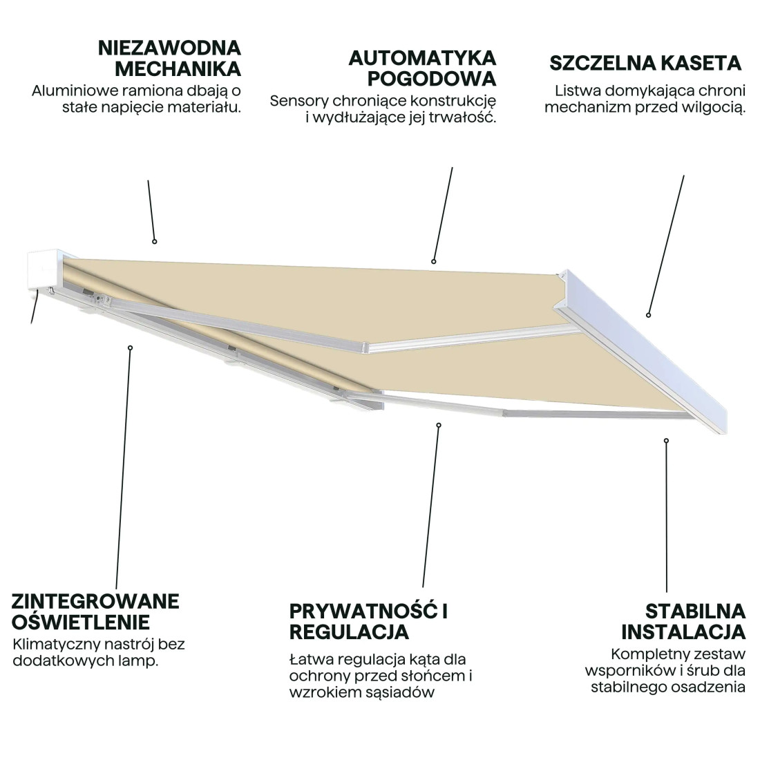 PRIME AUTOMATIC+LED 450x300 TERRACE AWNING BEIGE WITH SENSOR