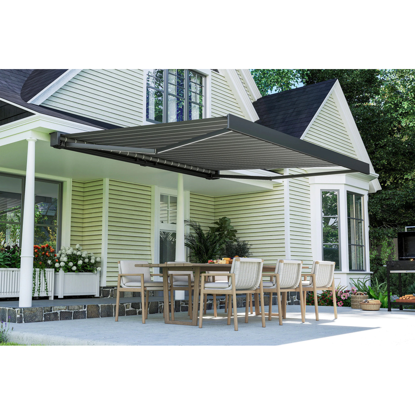 PRIME AUTOMATIC+LED 500x300 TERRACE AWNING GREY/WHITE WITH SENSOR