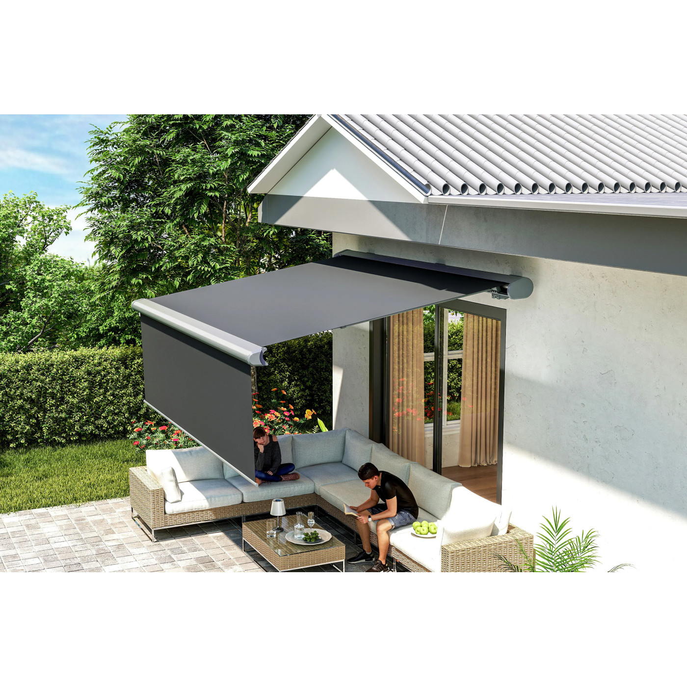 DELUXE PLUS AUTOMATIC+LED 400x300 MARKIZA TARASOWA GREY Z CZUJNIKIEM