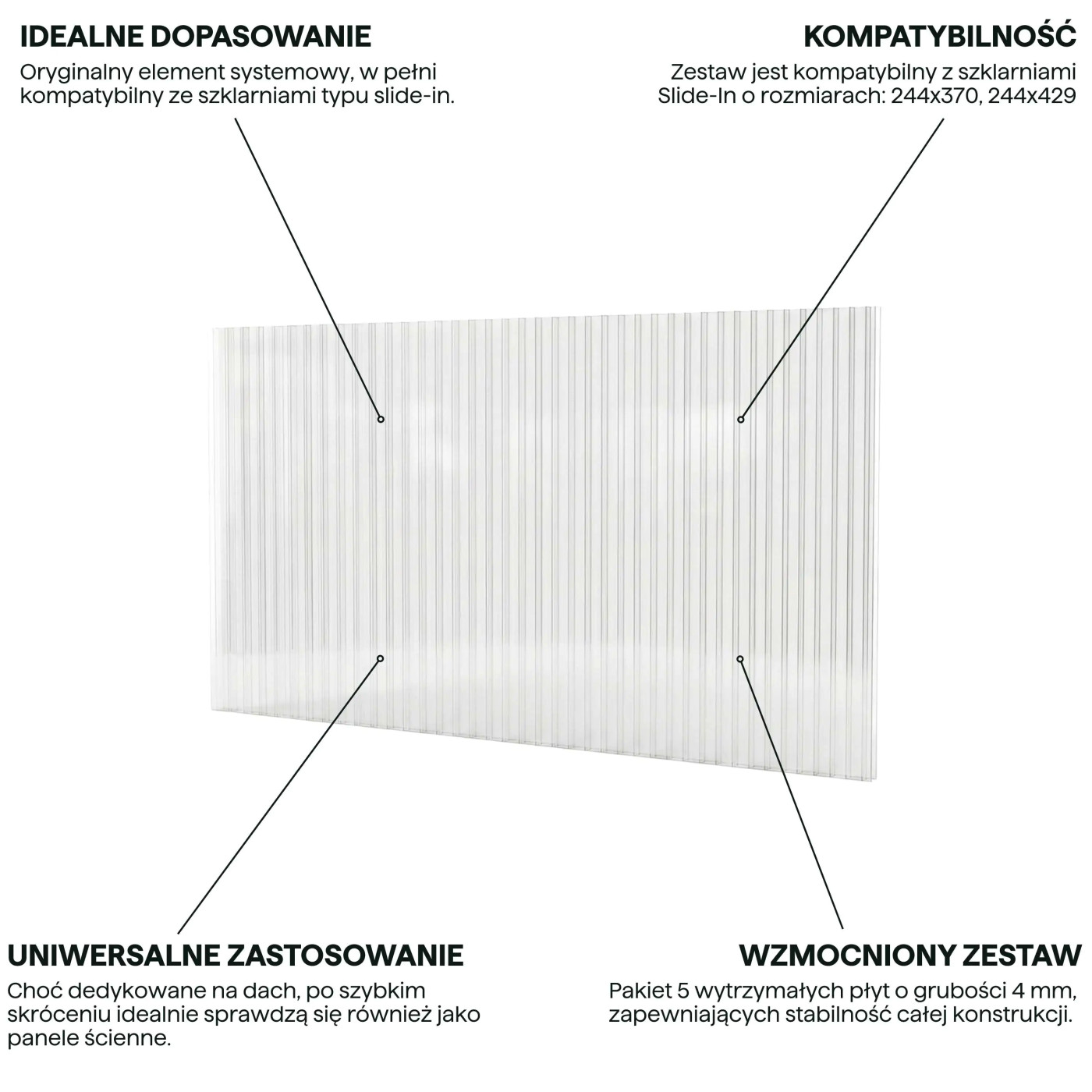 4MM POLYCARBONATE PANELS (SET OF 5) FOR GREENHOUSES 244x370/429