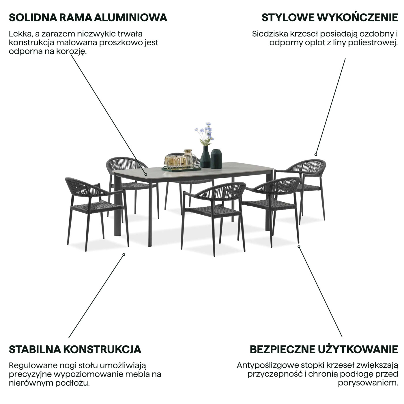 ARDEN ZESTAW 6+1 DARK GREY/DARK GREY