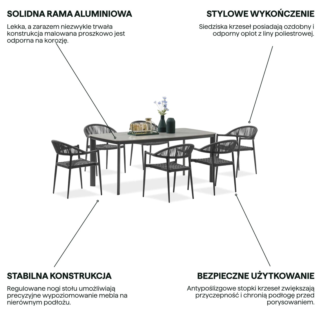 ARDEN ZESTAW 6+1 DARK GREY/DARK GREY