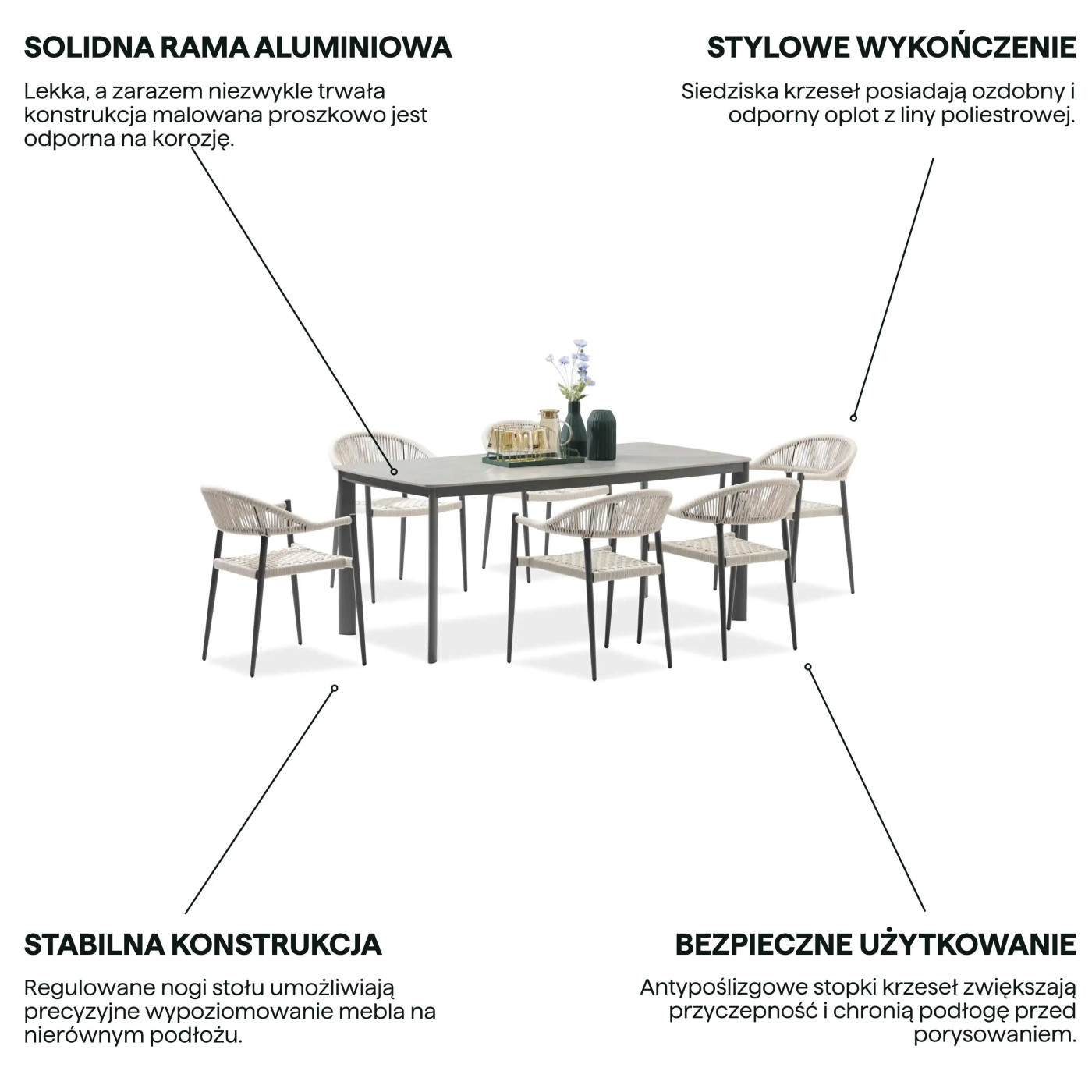 ARDEN ZESTAW 6+1 DARK GREY/NATURE