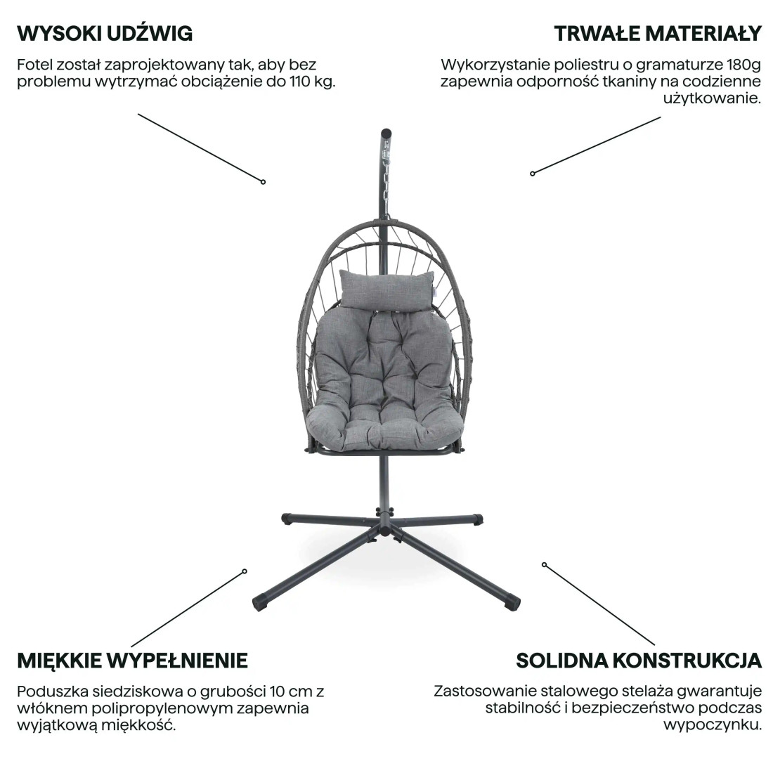 MILOS FOTEL WISZĄCY GREY