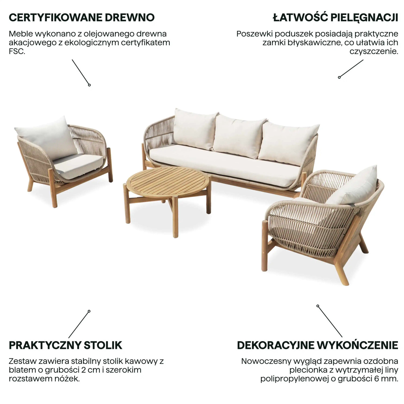 BERGEN CAFFE MAX ZESTAW ACACIA WOOD