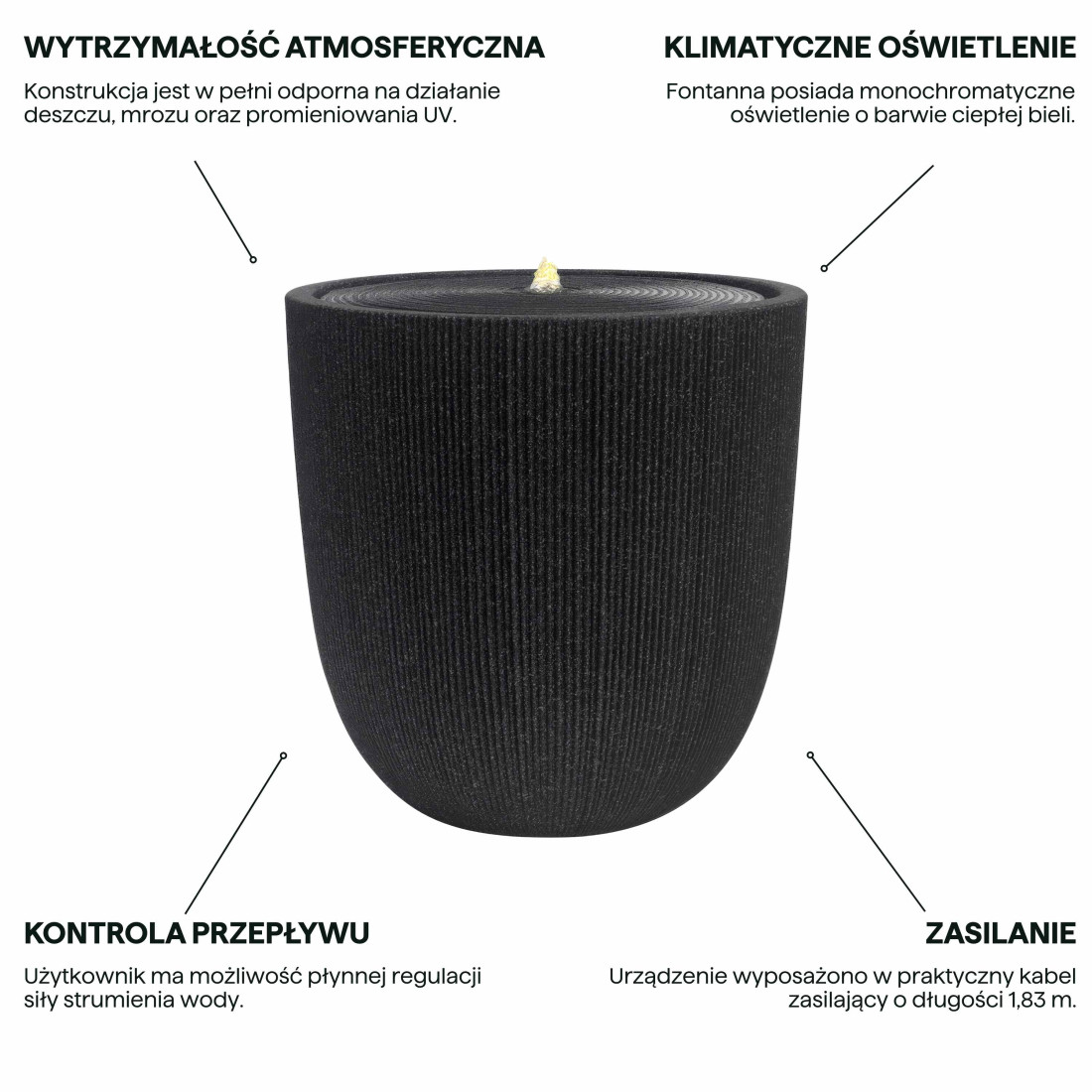 SOLENA FONTANNA LED FI31x31.5CM GRAPHITE