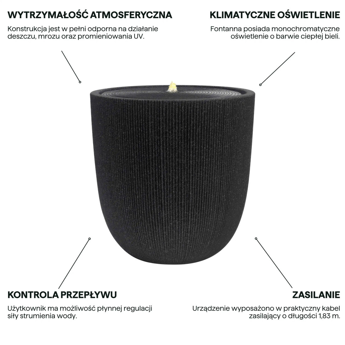 SOLENA FONTANNA LED FI37x37.5CM GRAPHITE