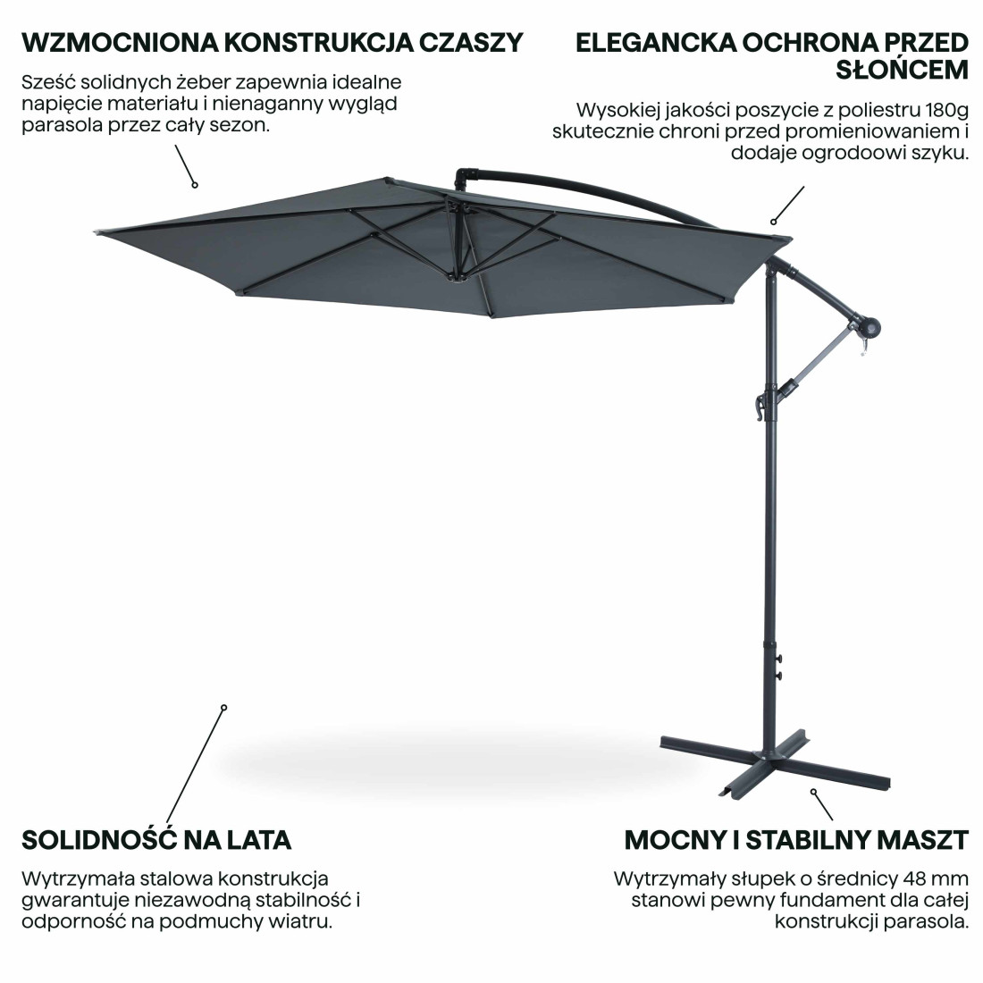 SAMBA PARASOL BOCZNY 3.0M DARK GREY