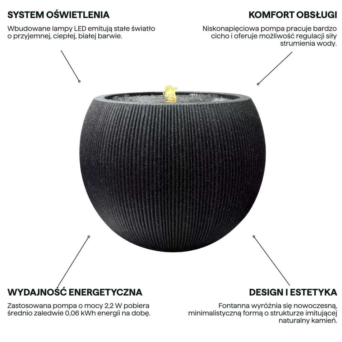 AQUALIGHT FONTANNA LED FI37x30CM GRAPHITE
