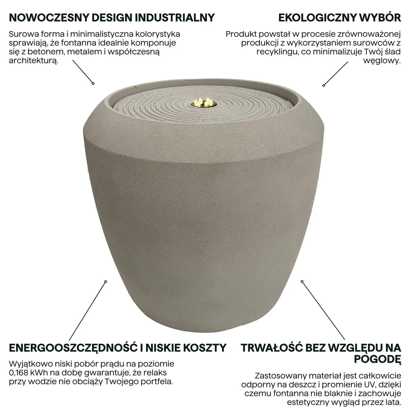 WATERFALL FONTANNA LED FI33x30.5CM CEMENT GREY