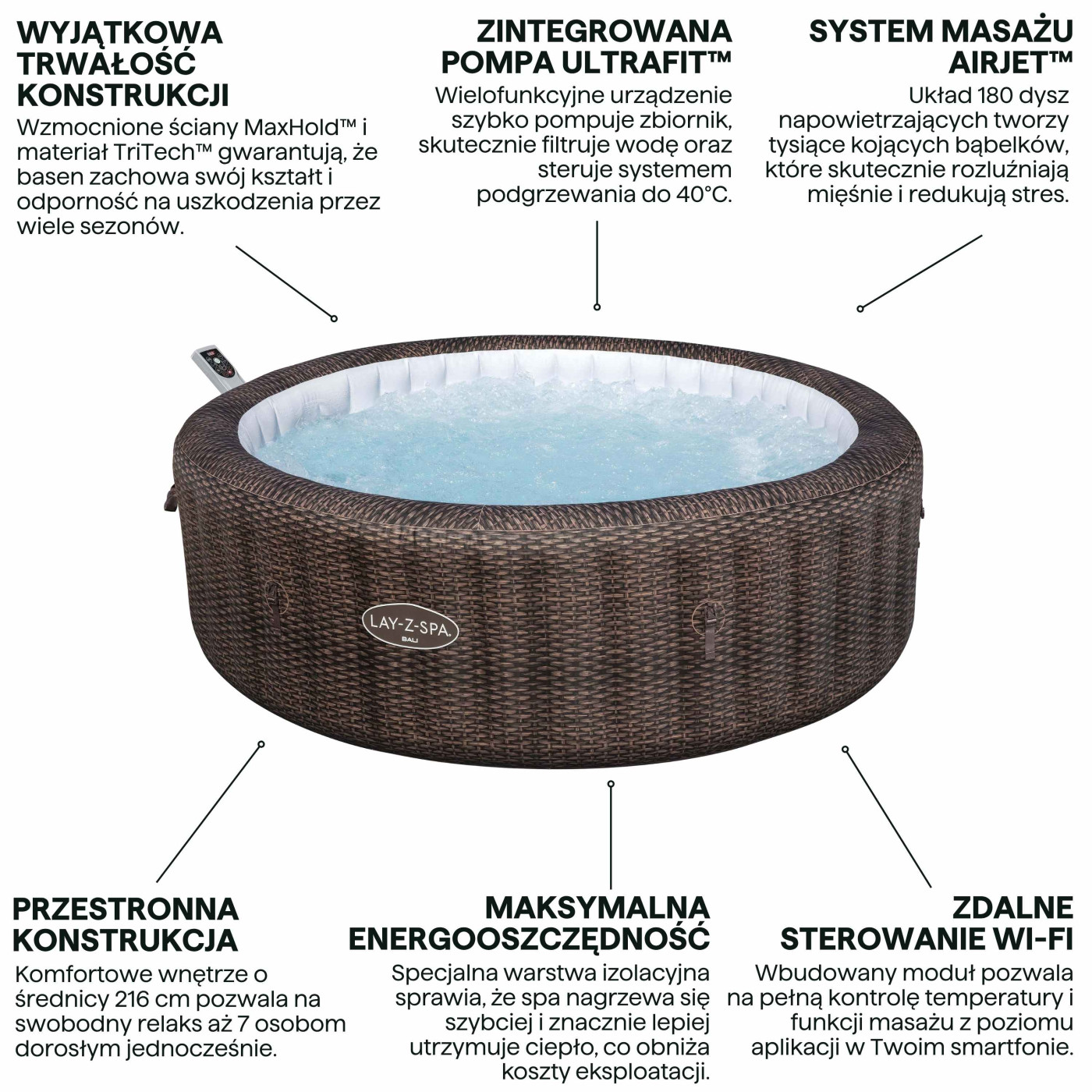 JACUZZI SPA BALI AIRJET 2.16x0.71M BESTWAY 6001P