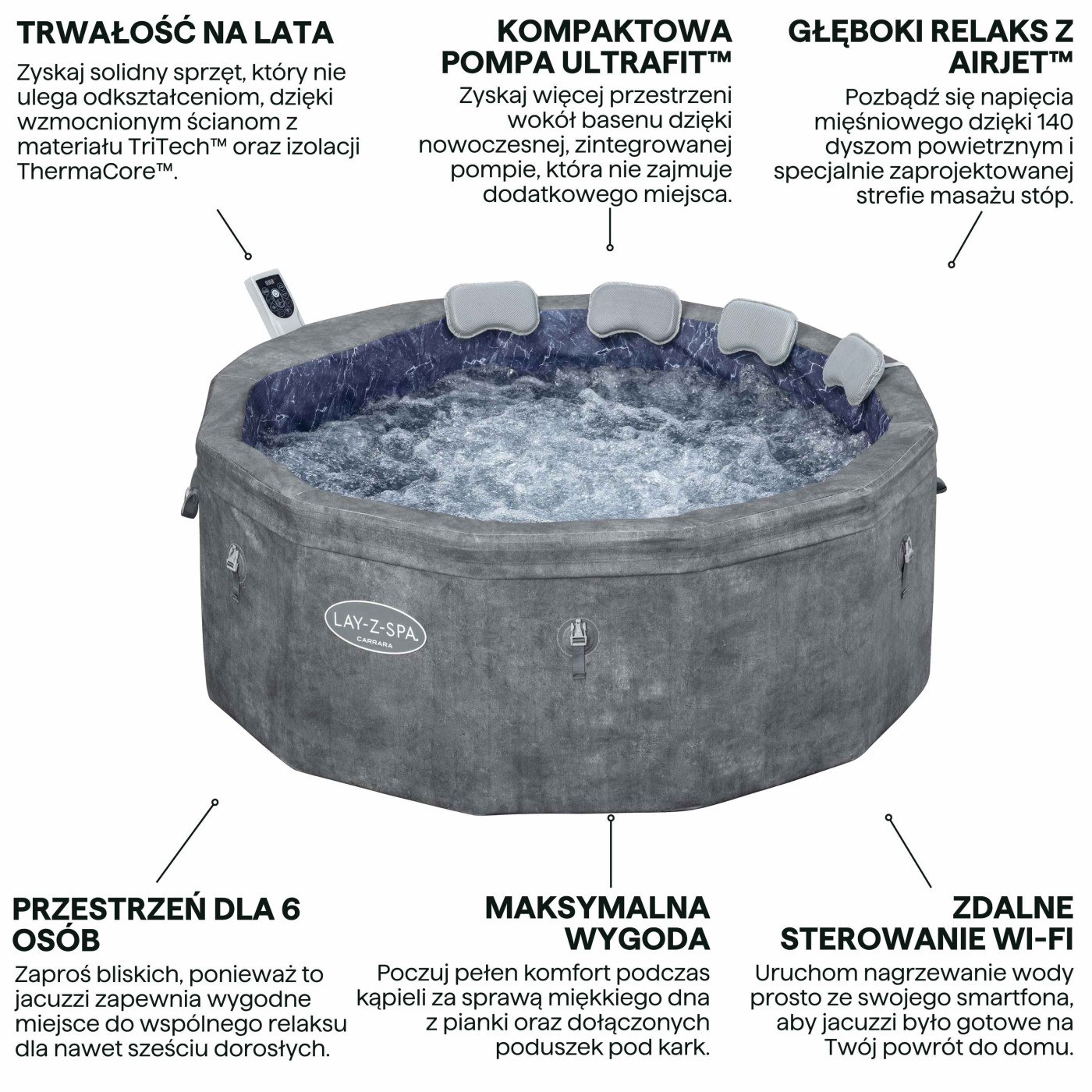 JACUZZI SPA CARRARA AIRJET 1.70x0.65M BESTWAY 6001V