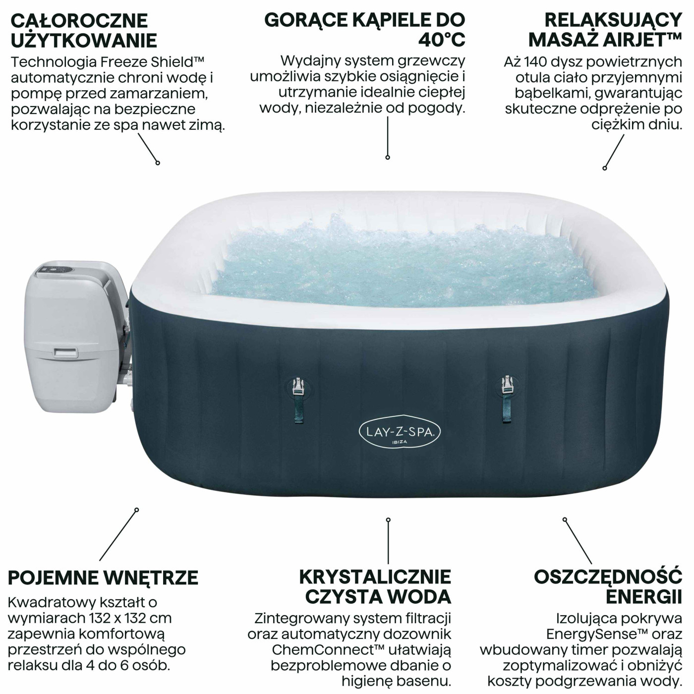 JACUZZI SPA IBIZA AIRJET 1.80 x 1.80 x 0.66 m BESTWAY 6002U