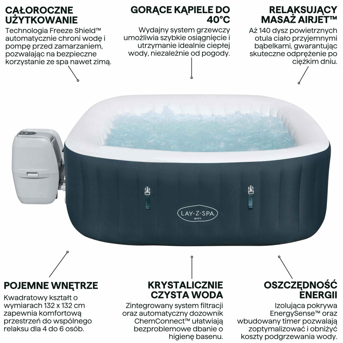 JACUZZI SPA IBIZA AIRJET 1.80 x 1.80 x 0.66 m BESTWAY 6002U