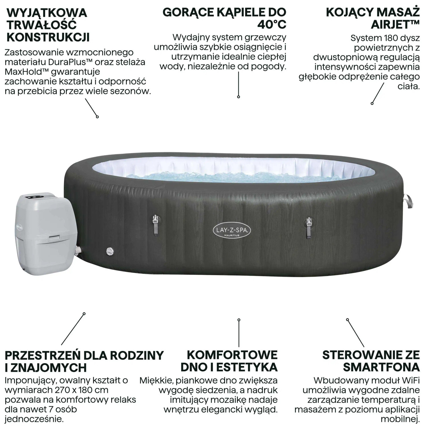 JACUZZI SPA MAURITIUS AIRJET 2.70x1.80x0.71M BESTWAY 60067