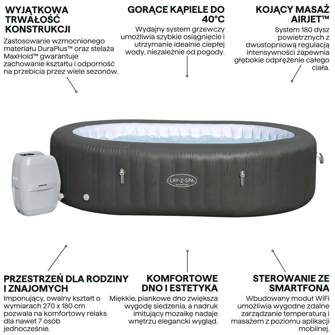 JACUZZI SPA MAURITIUS AIRJET 2.70x1.80x0.71M BESTWAY 60067