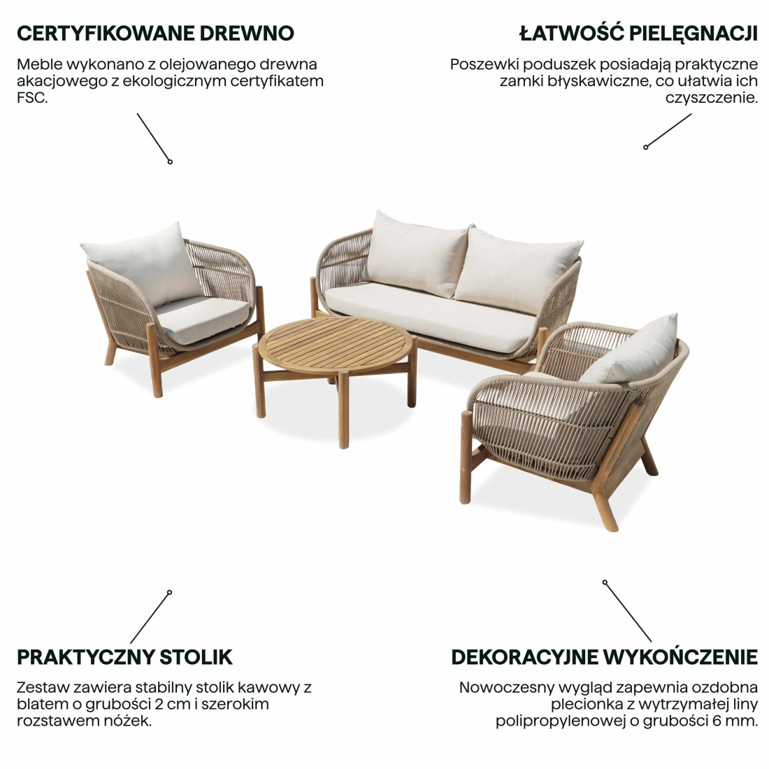 BERGEN CAFFE ZESTAW ACACIA WOOD
