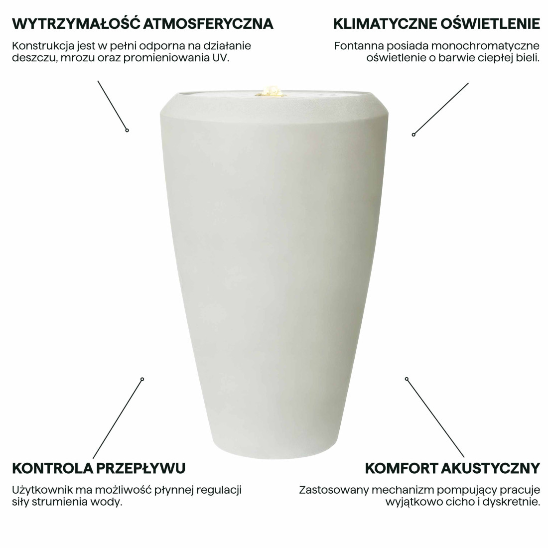 CASCADIA FONTANNA LED FI44x70CM CEMENT GREY