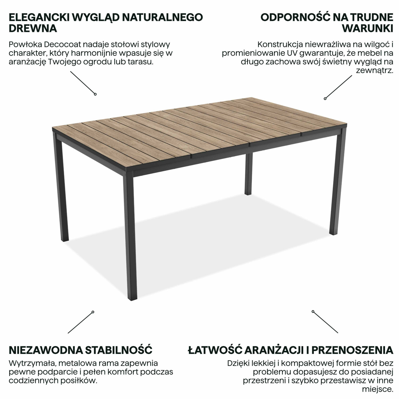 DECO PORTO NOVA 160 STÓŁ BLACK/ASHWOOD