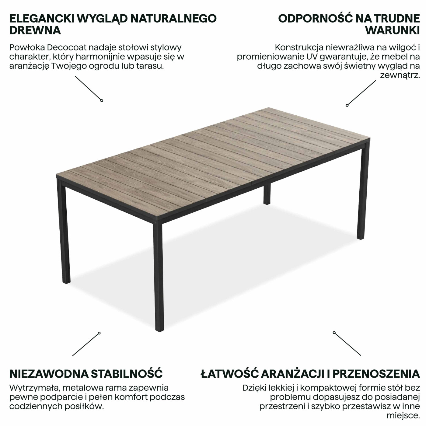 DECO PORTO NOVA 200 STÓŁ BLACK/ASHWOOD