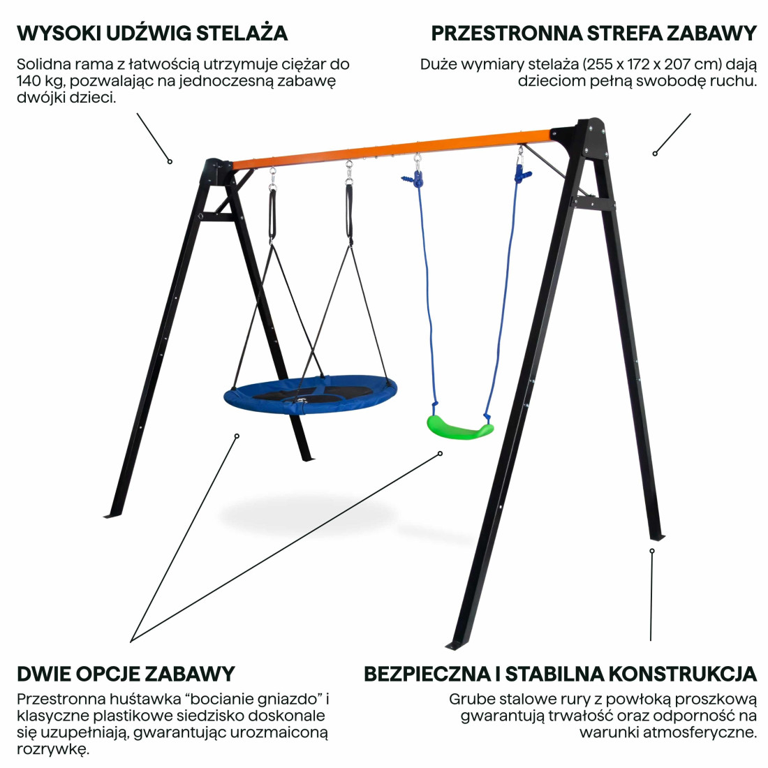 HUŚTAWKA OGRODOWA DLA DZIECI 255x172x207CM