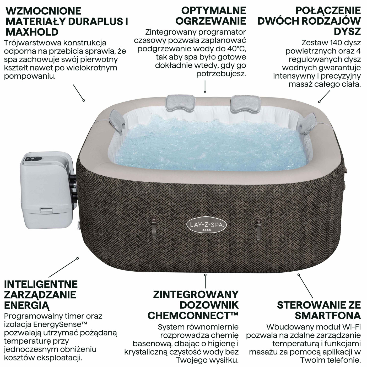 JACUZZI SPA CABO AIRJET 1.80x1.80x0.71M BESTWAY 6001R