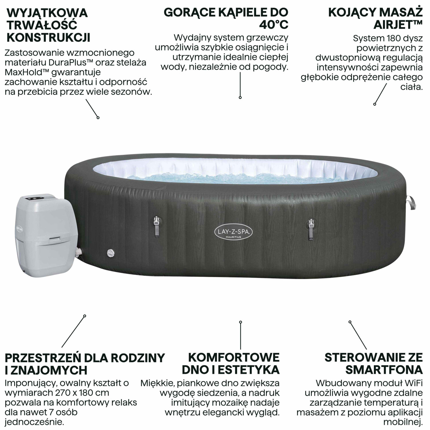JACUZZI SPA MAURITIUS AIRJET 2.70x1.80x0.71M BESTWAY 60067