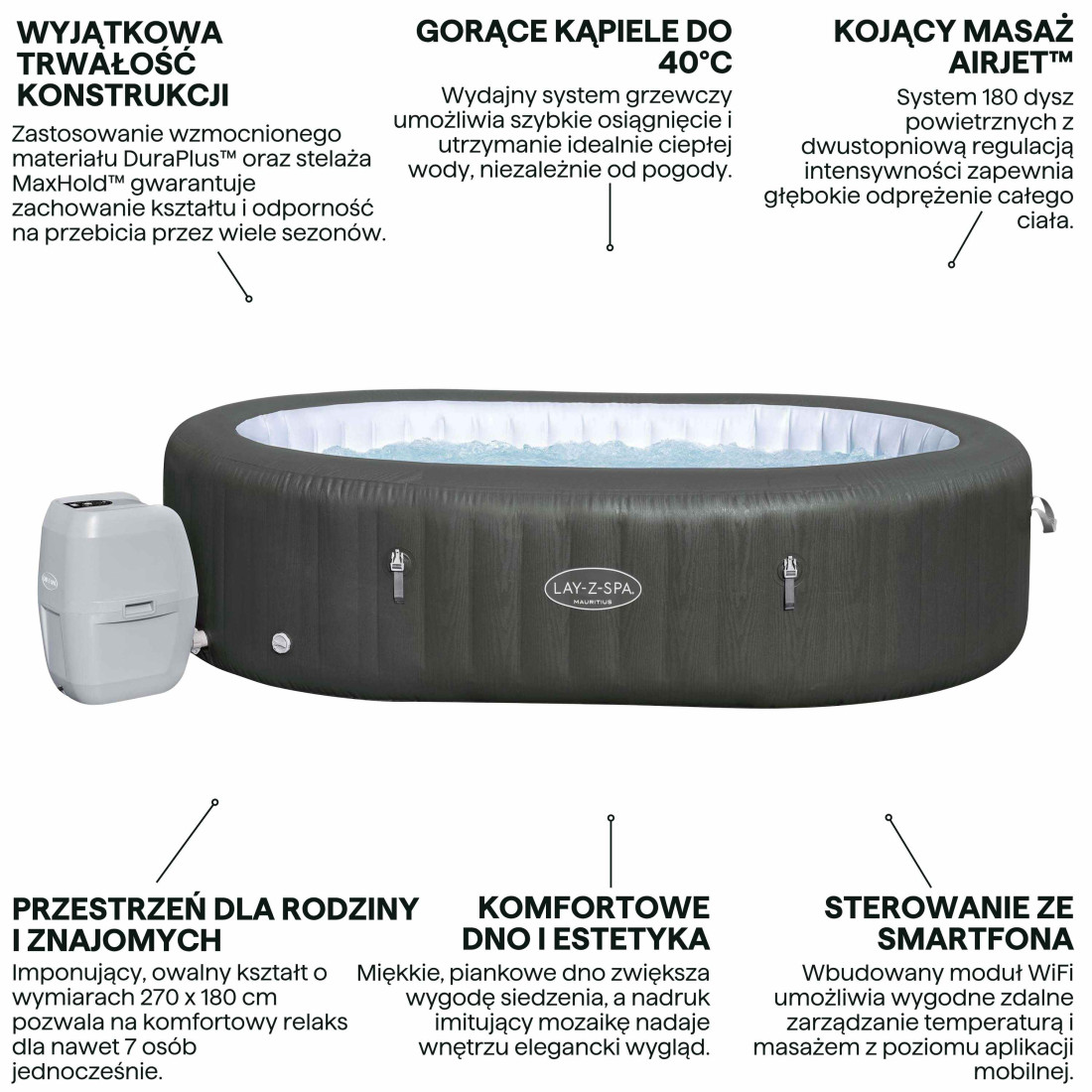 JACUZZI SPA MAURITIUS AIRJET 2.70x1.80x0.71M BESTWAY 60067