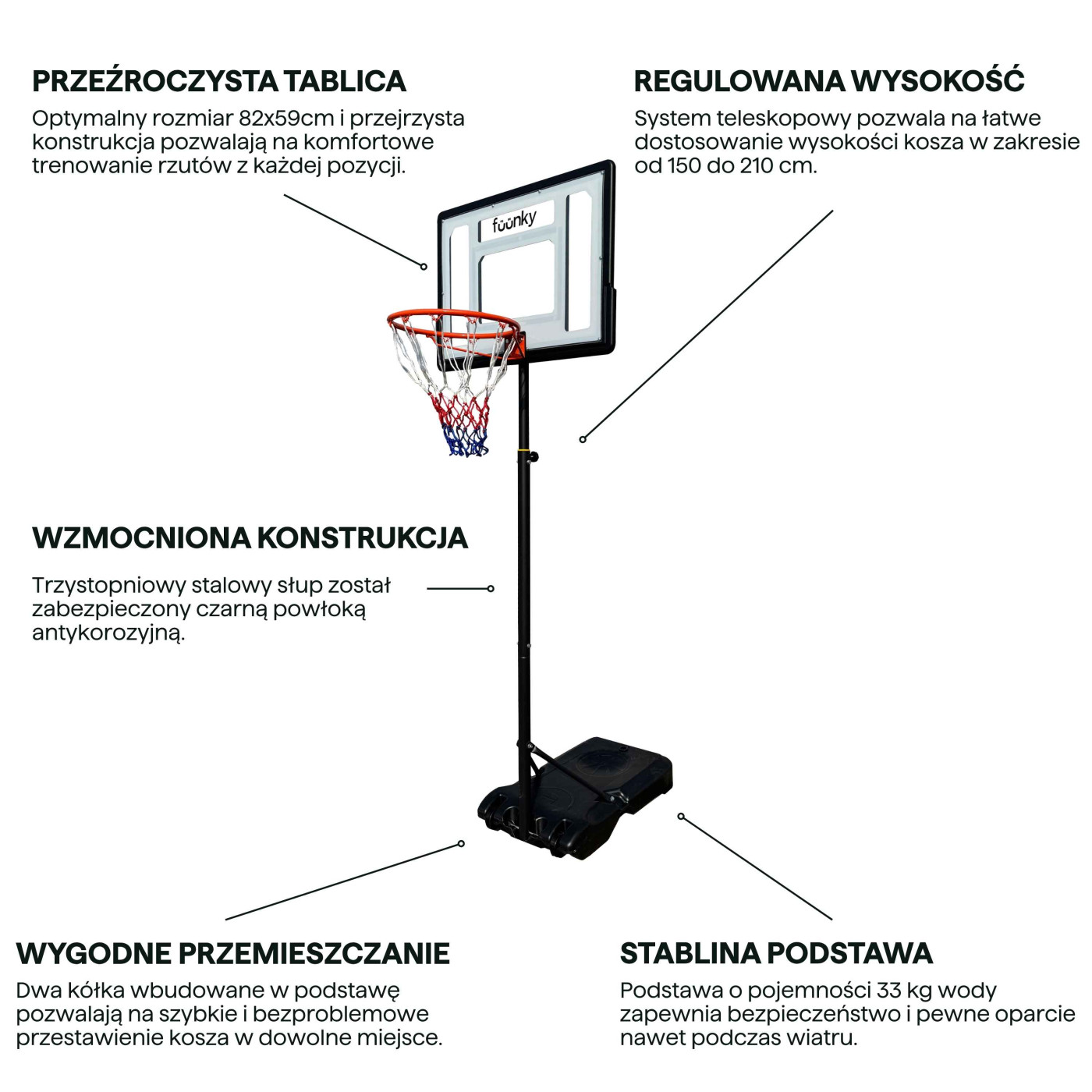KOSZ DO KOSZYKÓWKI 150-210CM