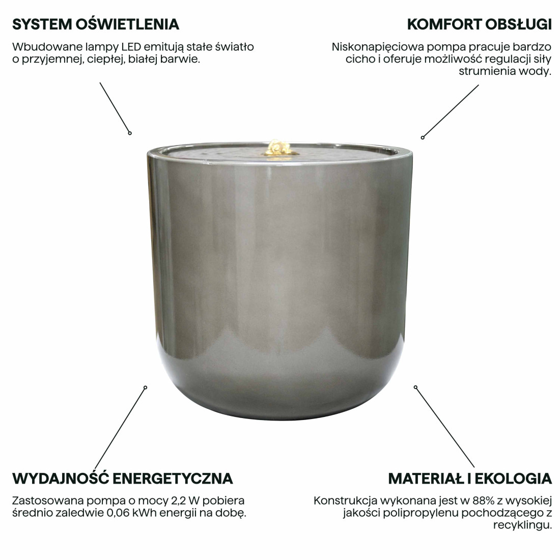 LED FOUNTAIN LIGHT FI36x35CM STONE GREY