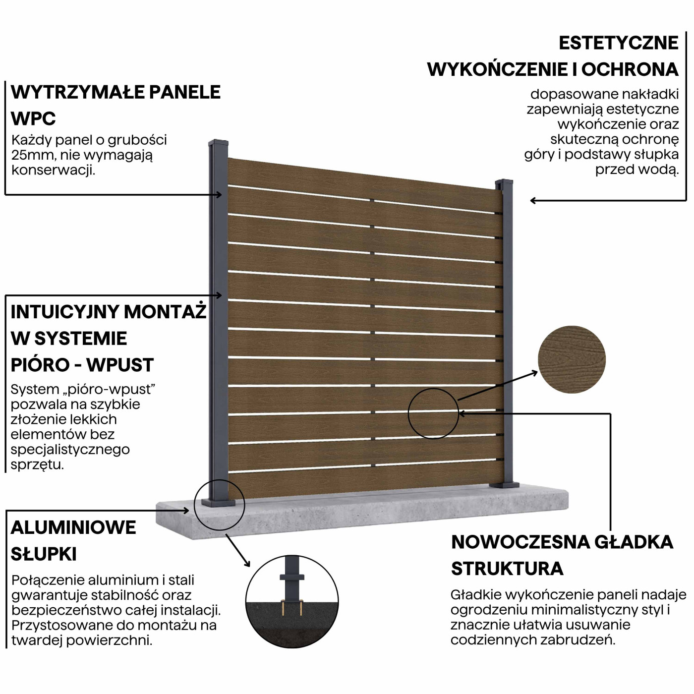 NEO FENCE PANEL 1.8M FOR HARD GROUND, TEAK