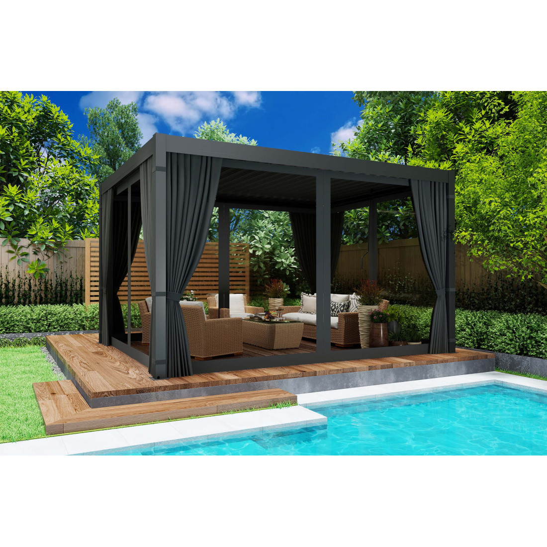 PRIMARY SIDE CURTAIN WITH MOSQUITO NET 4.0M ANTHRACITE