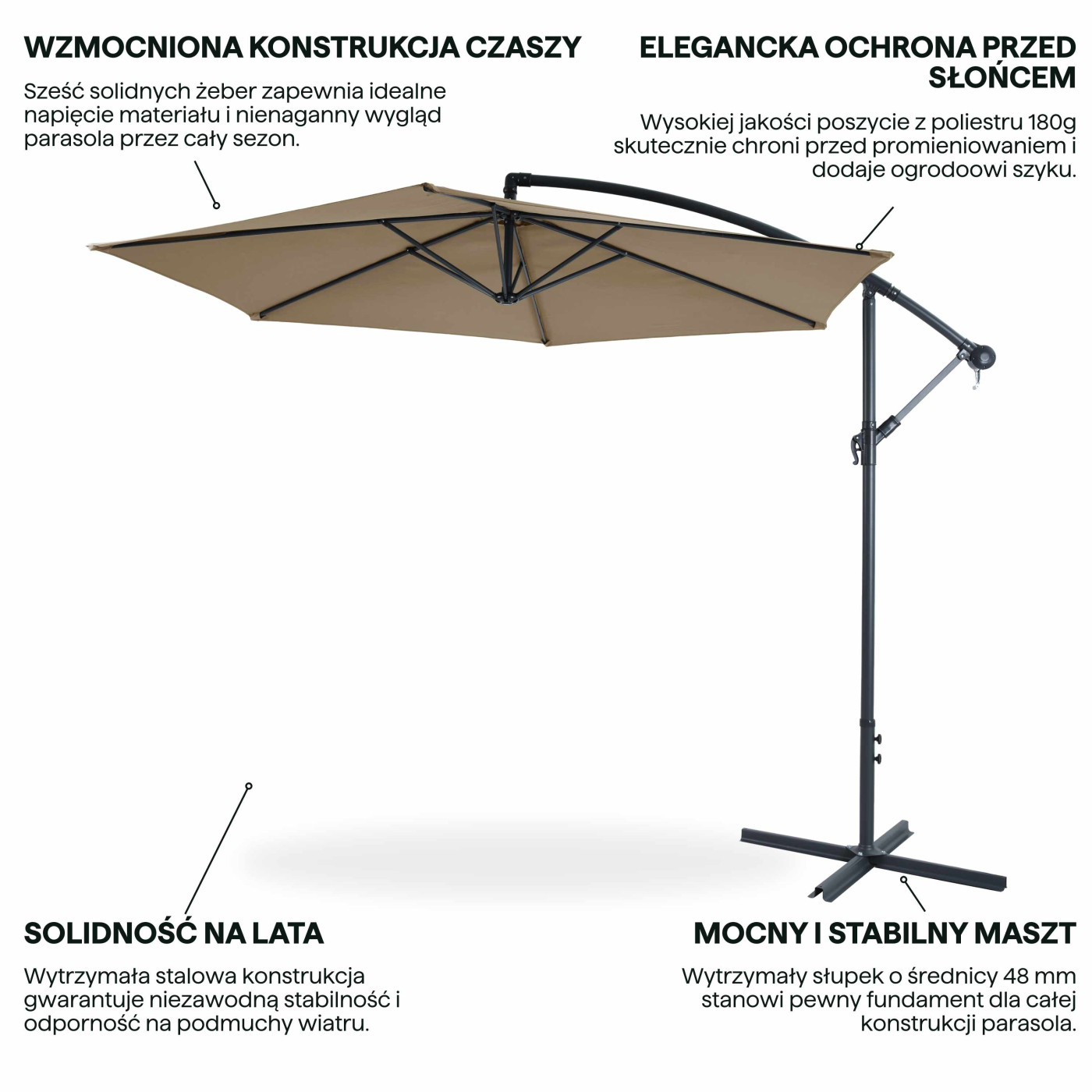 SAMBA PARASOL BOCZNY 3.0M TAUPE