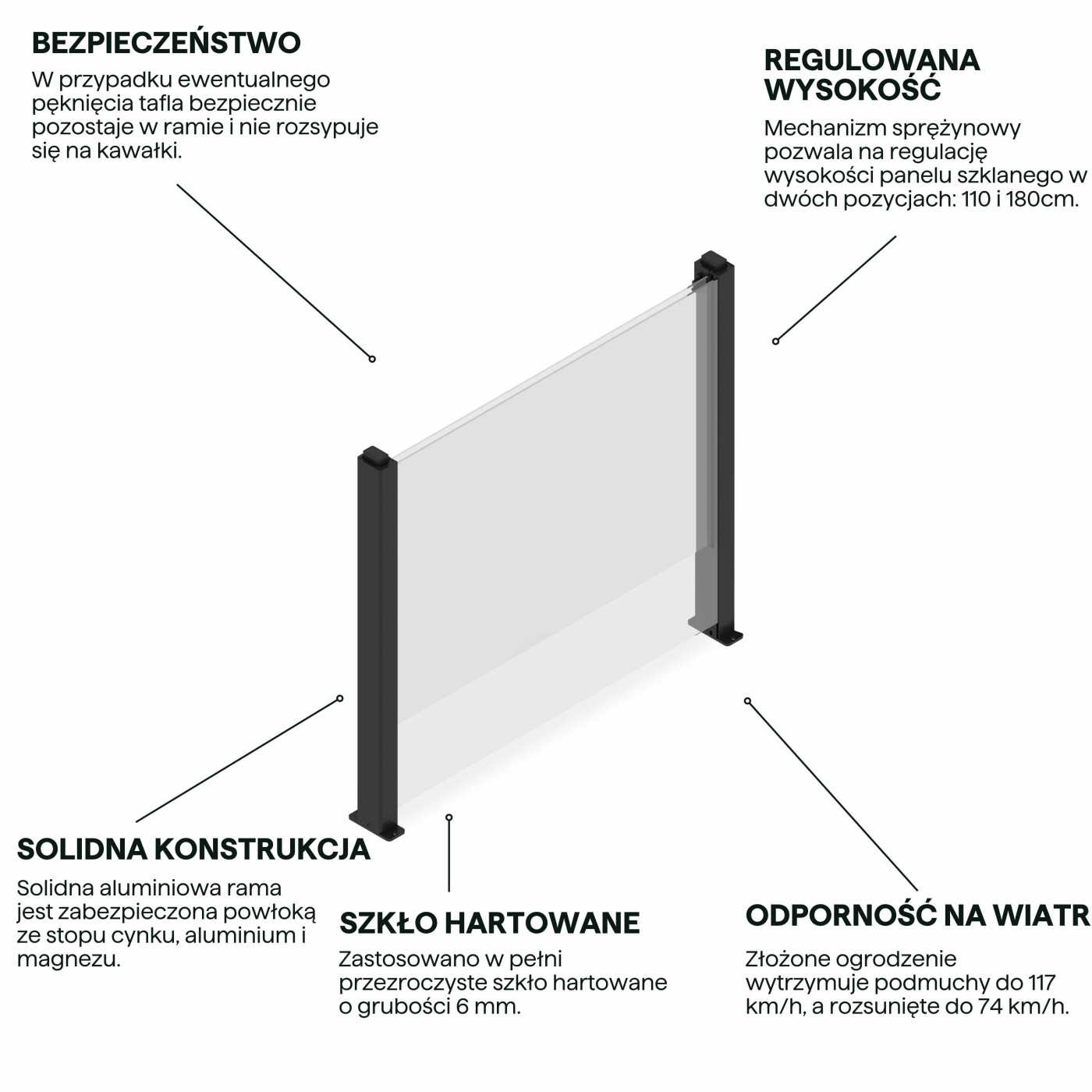 SZKLANE OGRODZENIE 90x110CM ANTHRACITE