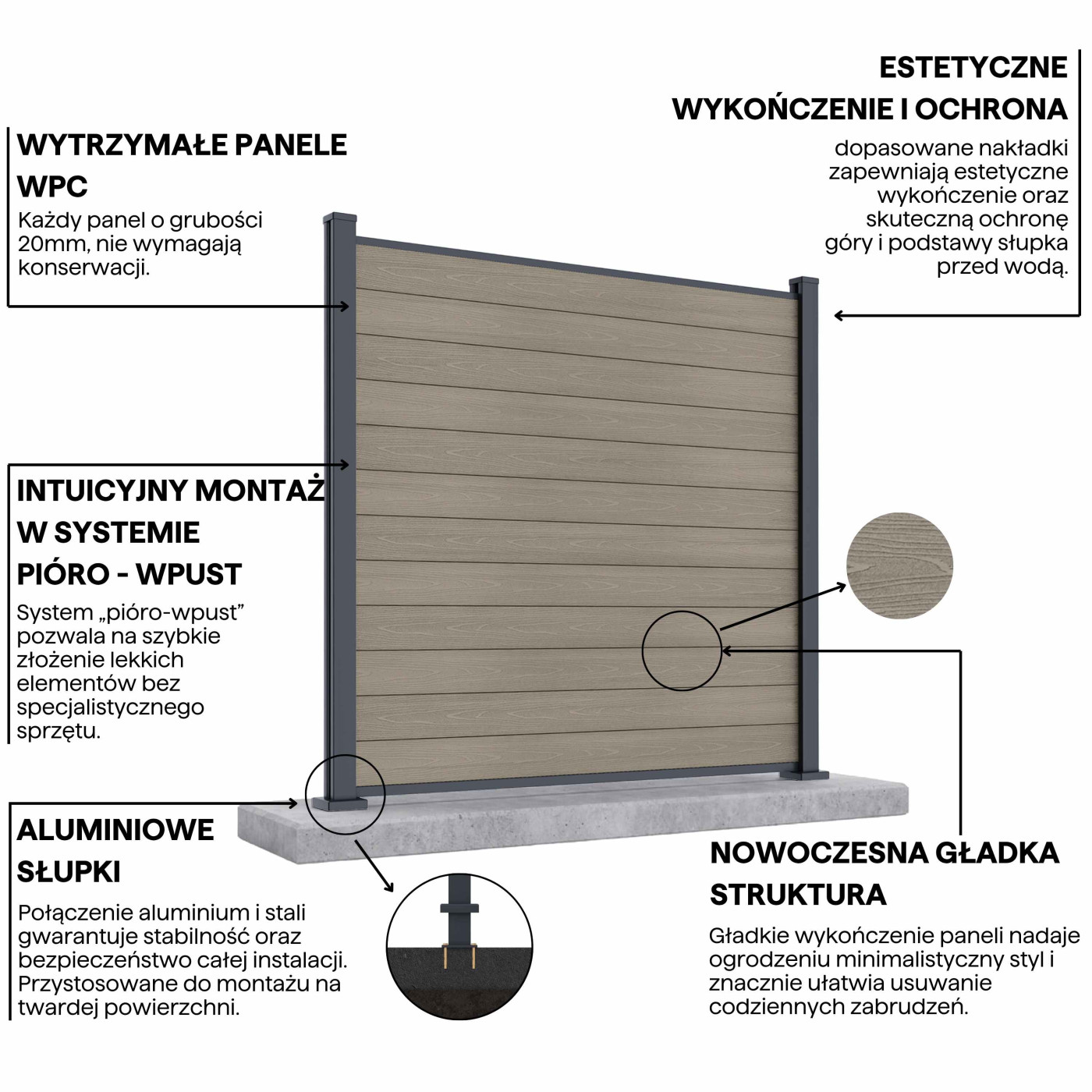 URBAN FENCE PANEL 1.8M FOR HARD GROUND – OAK